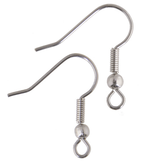 Fish Hook Earwire w/Ball & Coil Surgical Steel20mm